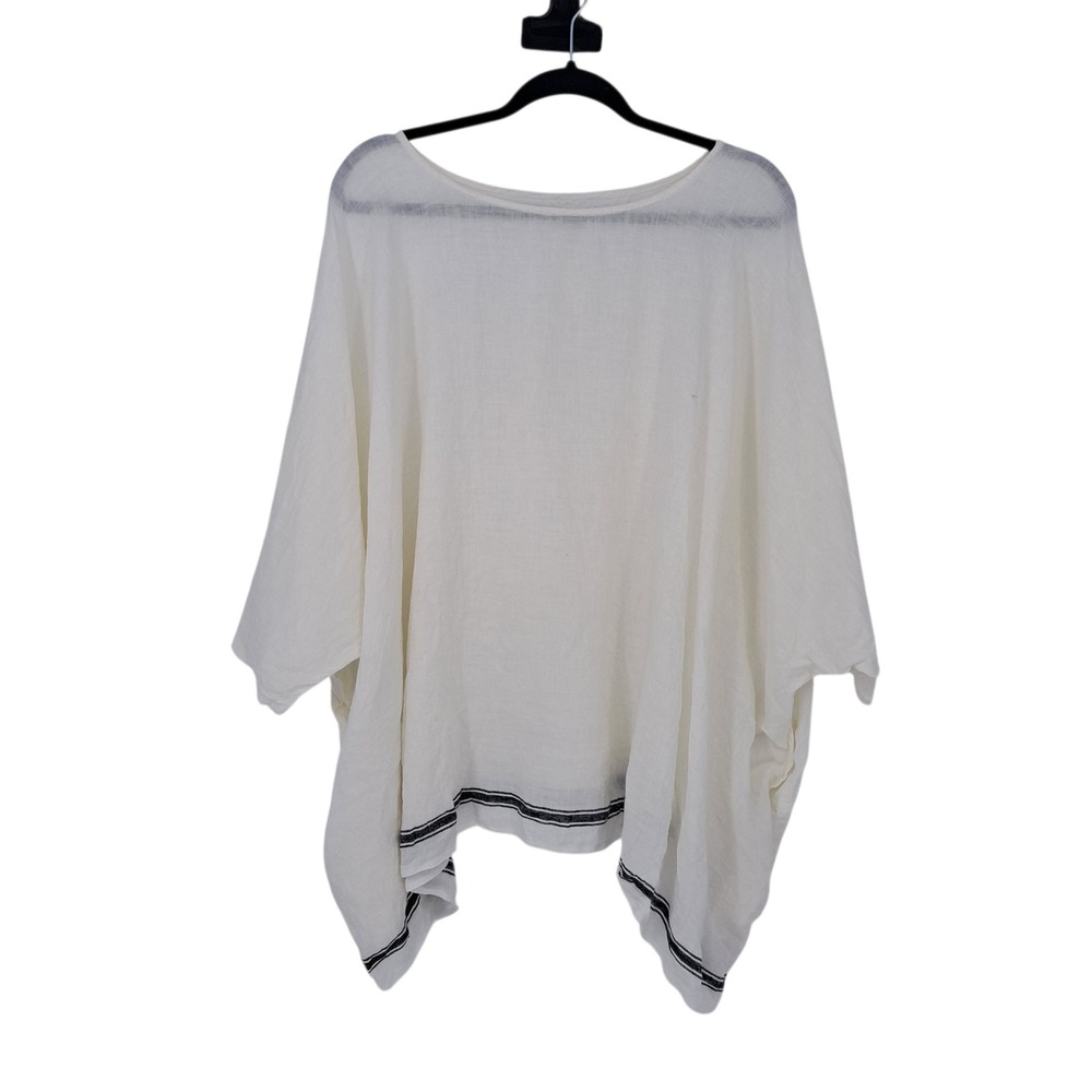 Meg by Design White 100% Linen Boxy Fit Top Striped Hem One Size Made in India